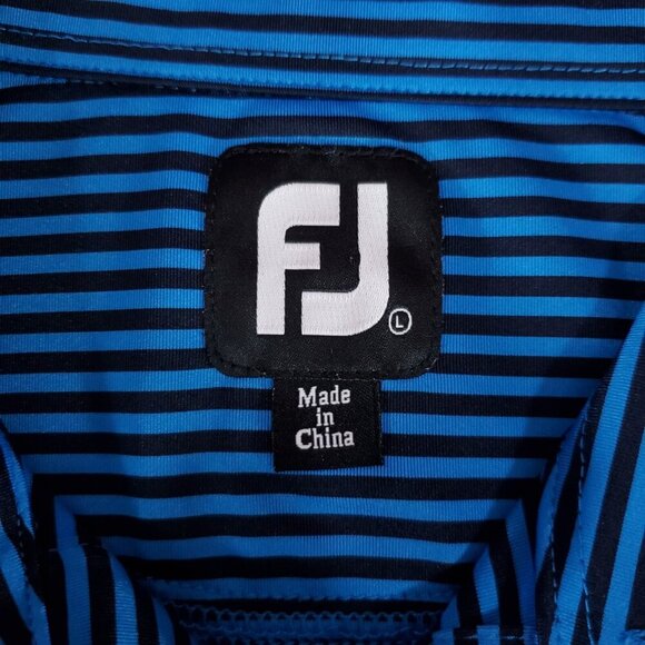 Footjoy FJ Mens Size Large Blue Black Striped SS Golf Performance Polo Shirt - Picture 9 of 12
